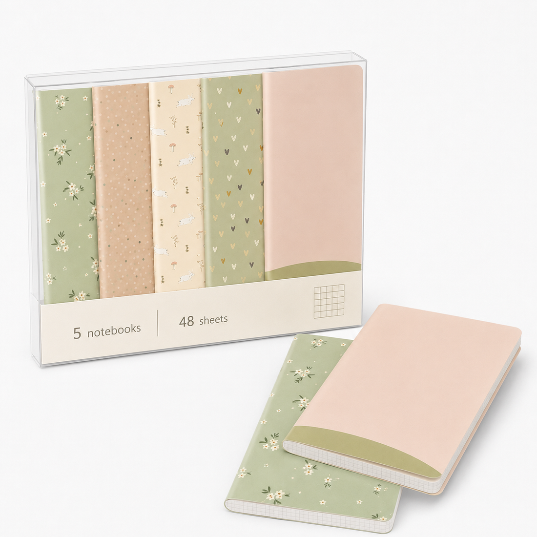 48-Sheet Pastel Grid Notebook Set — Wholesale Box of 5