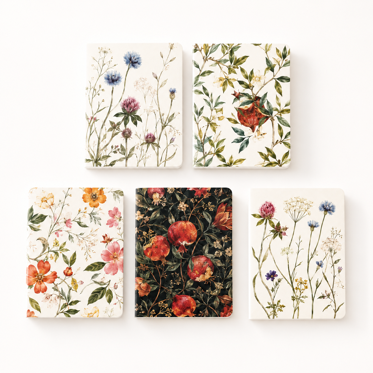 A5 Botanical Grid Notebook Set, 48 Sheets — Box of 5