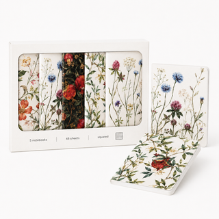 A5 Botanical Grid Notebook Set, 48 Sheets — Box of 5