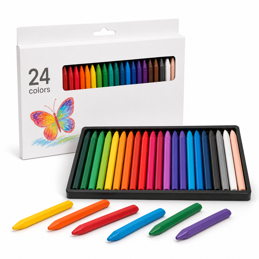 24-Colour Triangular Plastic Wax Crayon Set