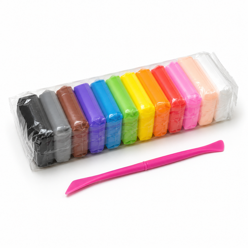 12-Colour Air-Dry Modelling Clay Set with Tool — 80 g