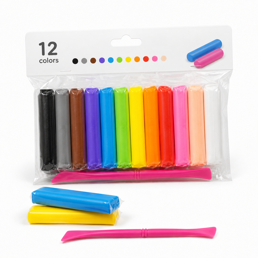 12-Colour Air-Dry Modelling Clay Set with Tool — 80 g