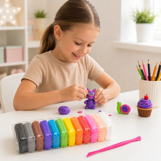 12-Colour Air-Dry Modelling Clay Set with Tool — 80 g