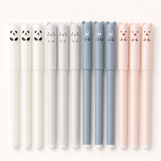 Animal Soft-Touch Erasable Gel Pen Set — 12 Blue Ink Pens