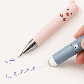 Animal Soft-Touch Erasable Gel Pen Set — 12 Blue Ink Pens