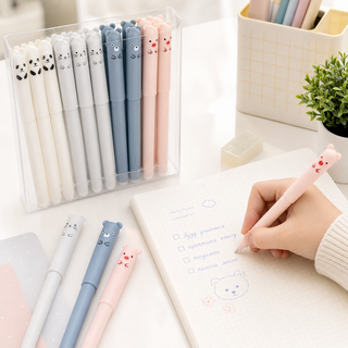 Animal Soft-Touch Erasable Gel Pen Set — 12 Blue Ink Pens