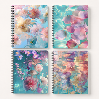 Watercolour Floral Spiral Grid Notebook Set — Pack of 4