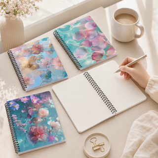 Watercolour Floral Spiral Grid Notebook Set — Pack of 4