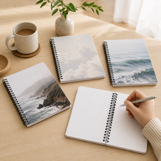A5 Ocean & Cloud Spiral Grid Notebook Set — Pack of 4