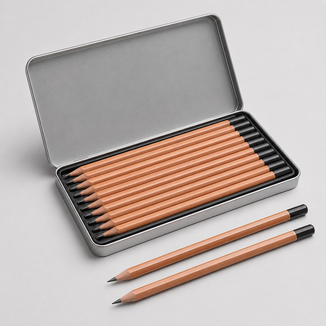 12-Grade Graphite Drawing Pencil Set in Metal Tin