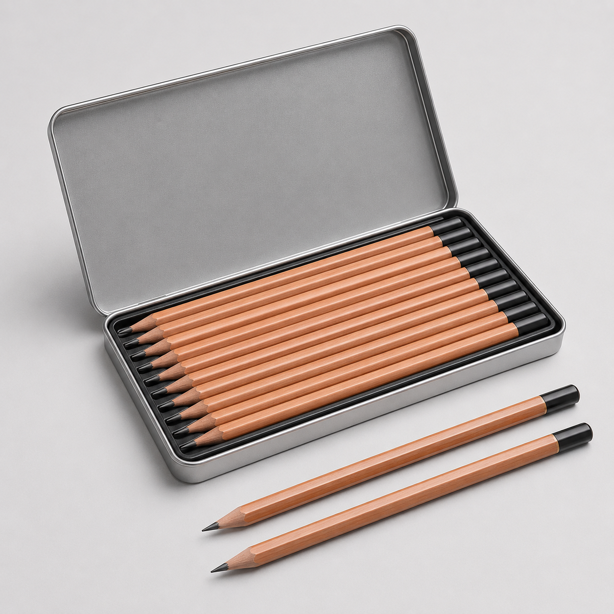 12-Grade Graphite Drawing Pencil Set in Metal Tin
