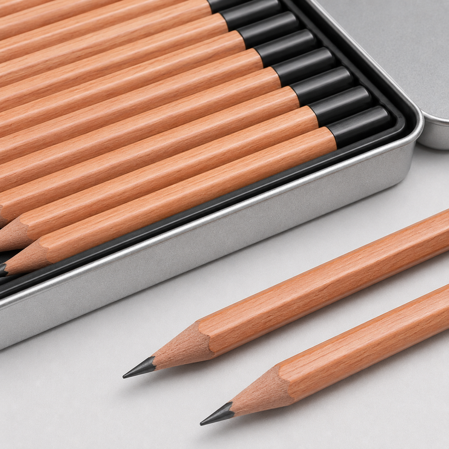 12-Grade Graphite Drawing Pencil Set in Metal Tin