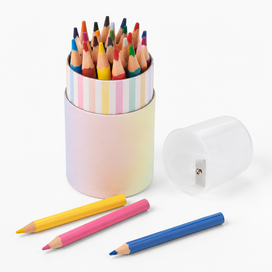 24-Colour Short Triangular Pencil Set with Sharpener Tube