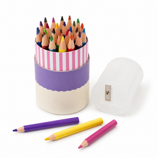 24-Colour Short Triangular Pencil Set with Sharpener Tube