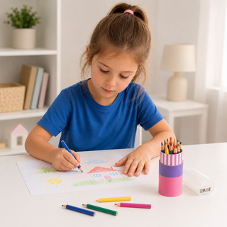 24-Colour Short Triangular Pencil Set with Sharpener Tube