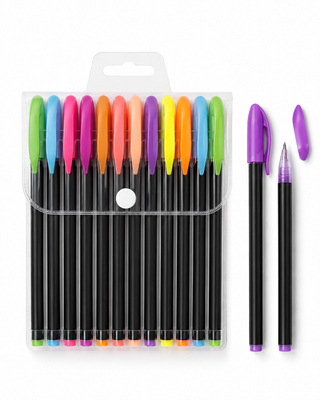 12-Colour Fluorescent Gel Pen Set — Pack of 12