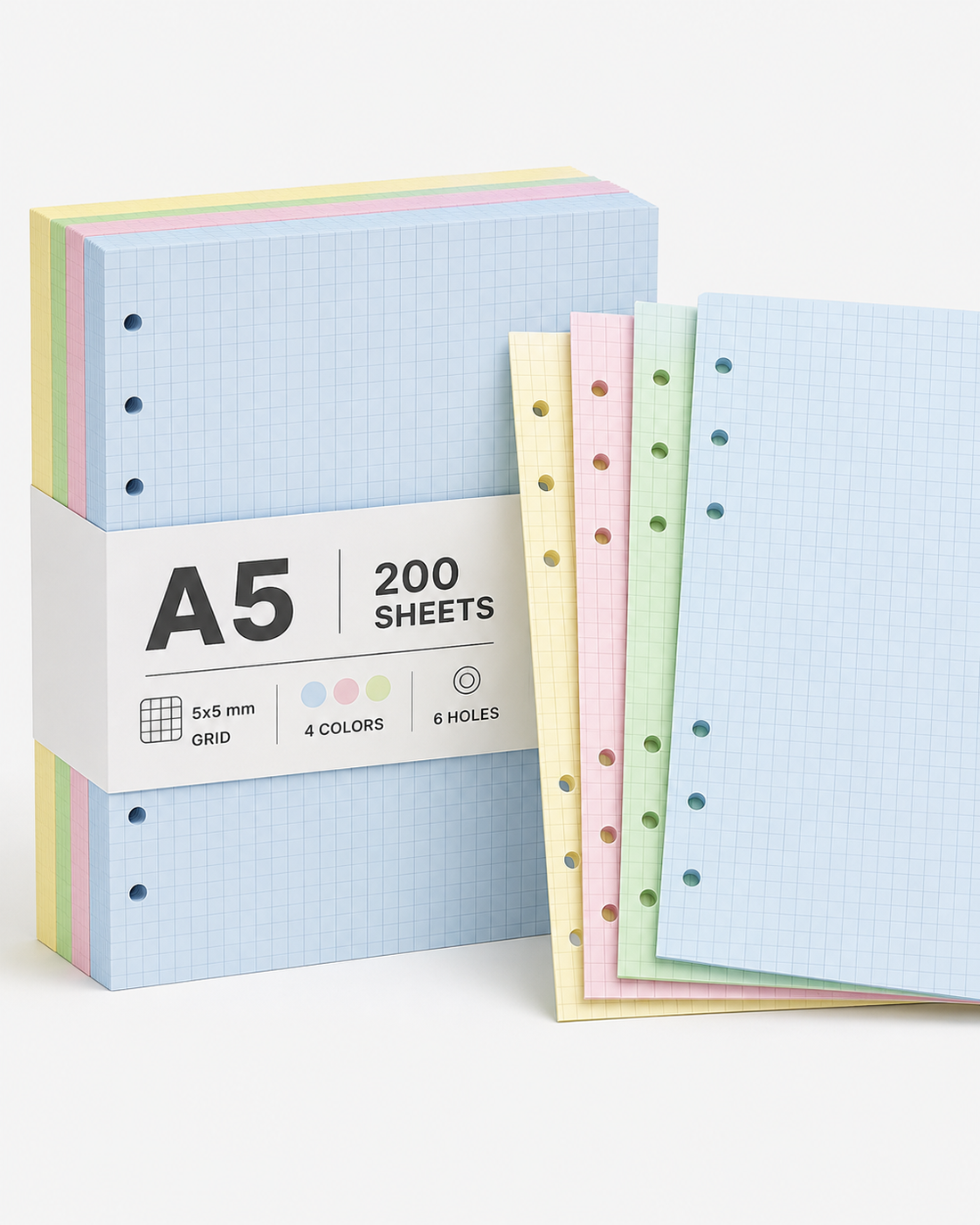 A5 Pastel Grid Refill Paper Pack — 200 Sheets