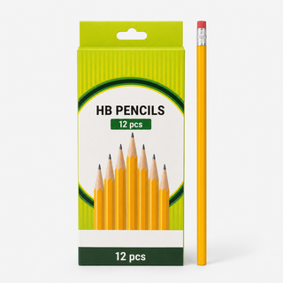 HB Wooden Pencils with Erasers — Pack of 12