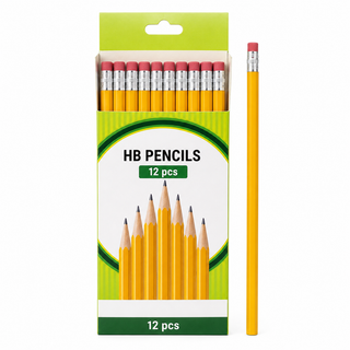 HB Wooden Pencils with Erasers — Pack of 12