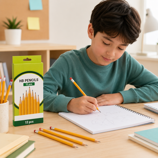 HB Wooden Pencils with Erasers — Pack of 12