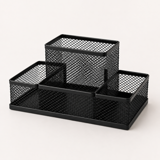 4-Compartment Metal Mesh Desk Organisers — Pack of 6