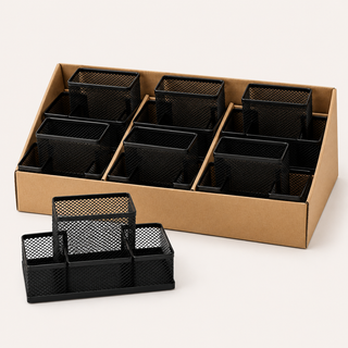 4-Compartment Metal Mesh Desk Organisers — Pack of 6