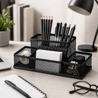 4-Compartment Metal Mesh Desk Organisers — Pack of 6