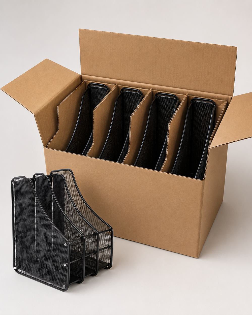 4-Compartment Metal Mesh File Organisers — Box of 4