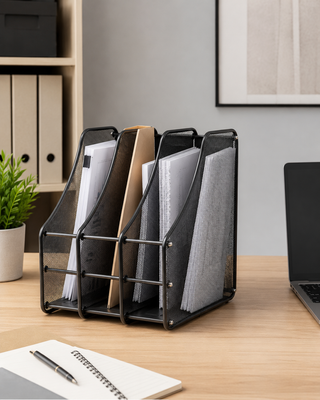 4-Compartment Metal Mesh File Organisers — Box of 4