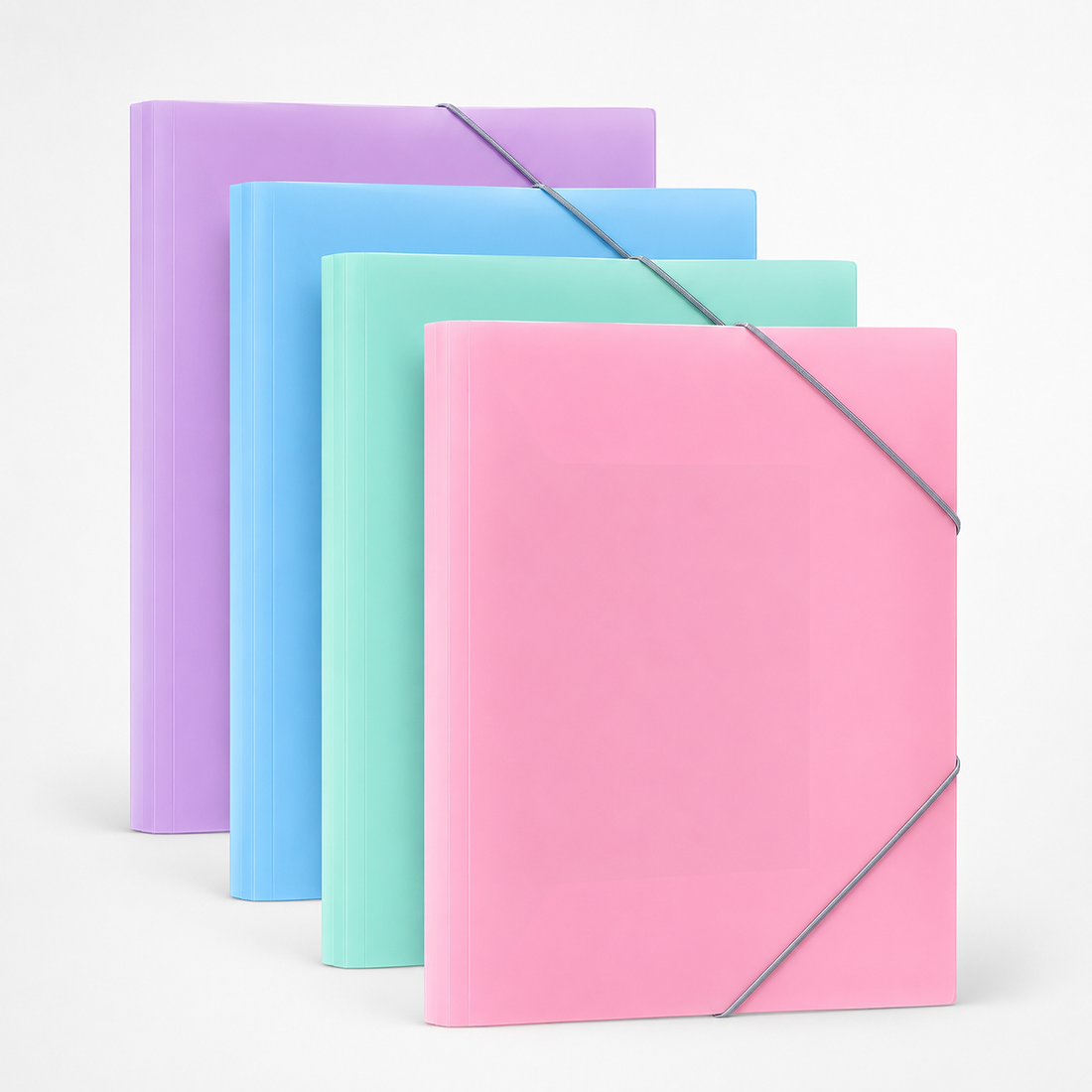 Pastel A4 Elastic Document Folders — Set of 4