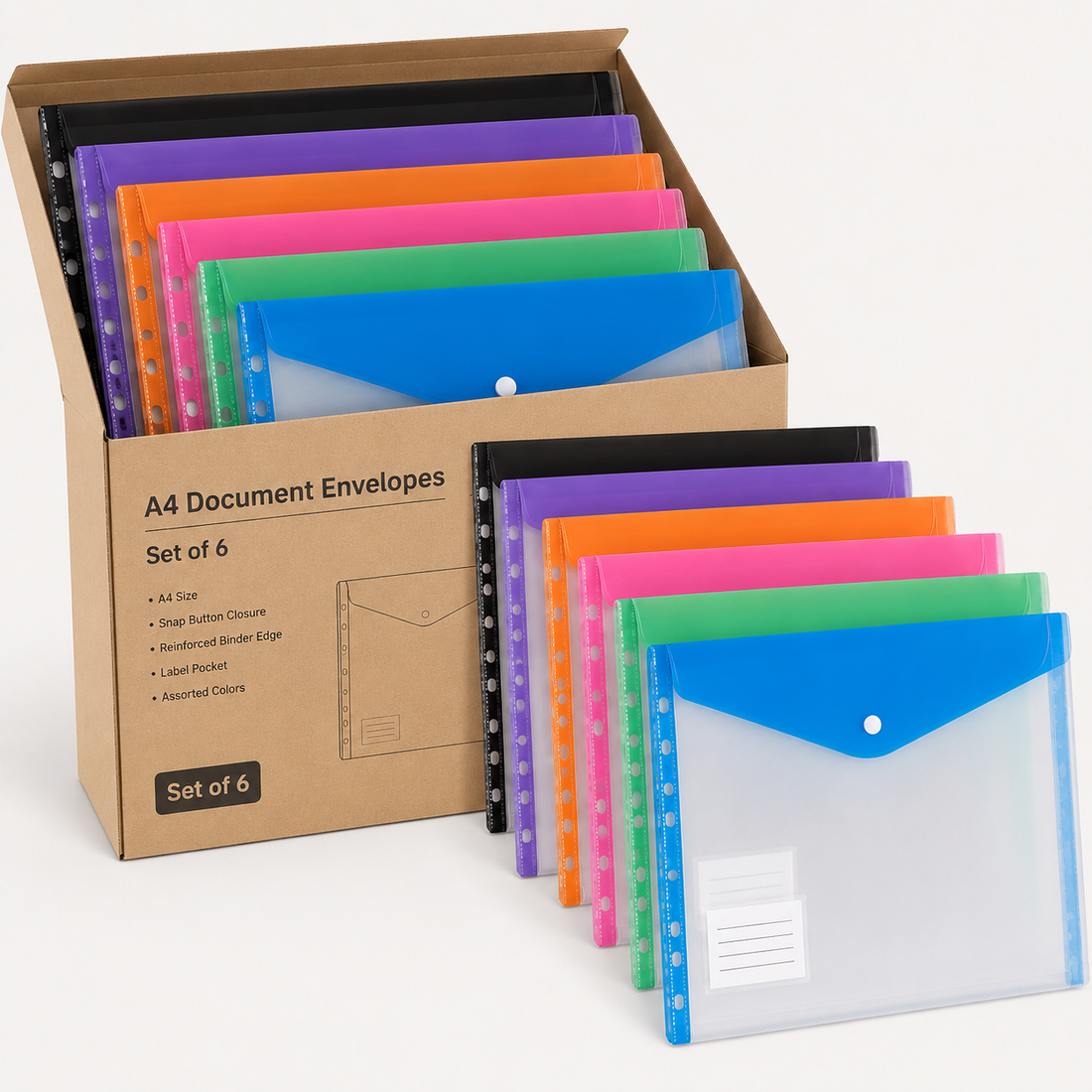 A4 Perforated Document Envelope Folders — Pack of 6