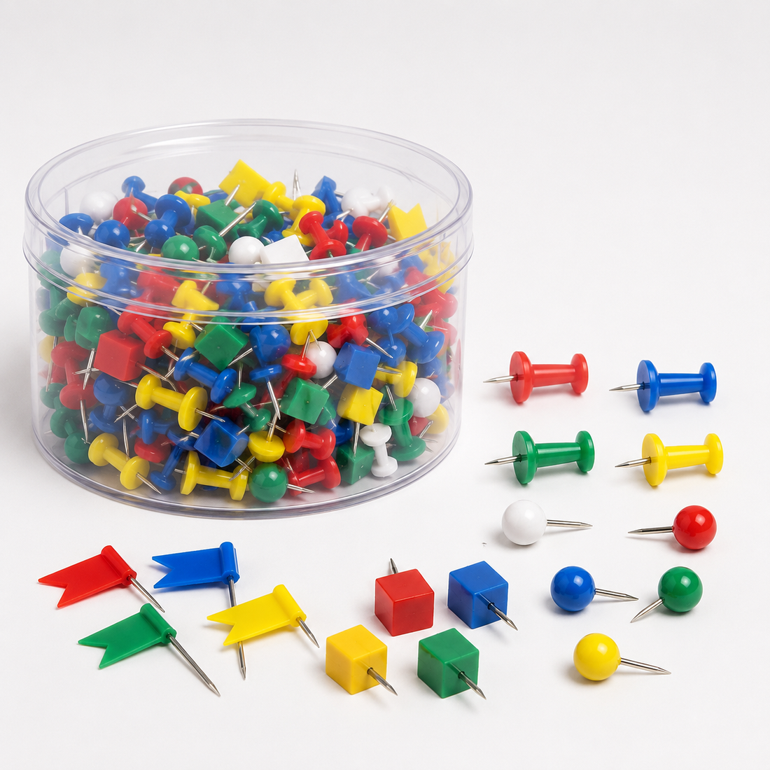 Assorted Push Pins in Storage Jars — Pack of 10