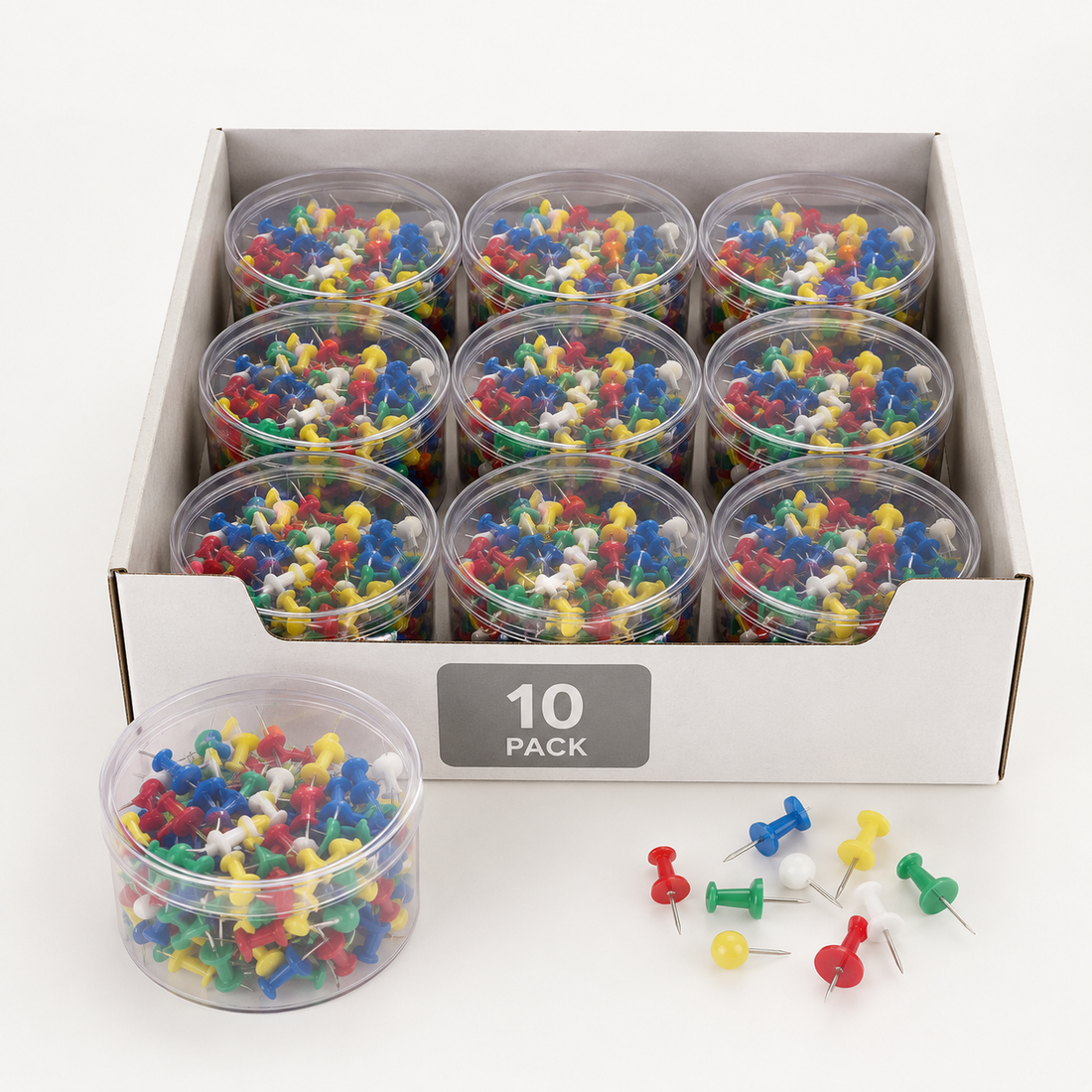 Assorted Push Pins in Storage Jars — Pack of 10