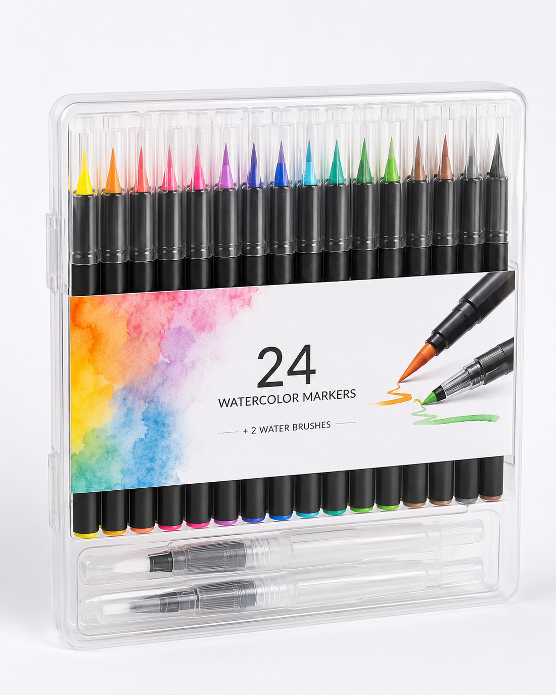 24-Colour Watercolour Brush Markers with 2 Water Brushes — Set of 26