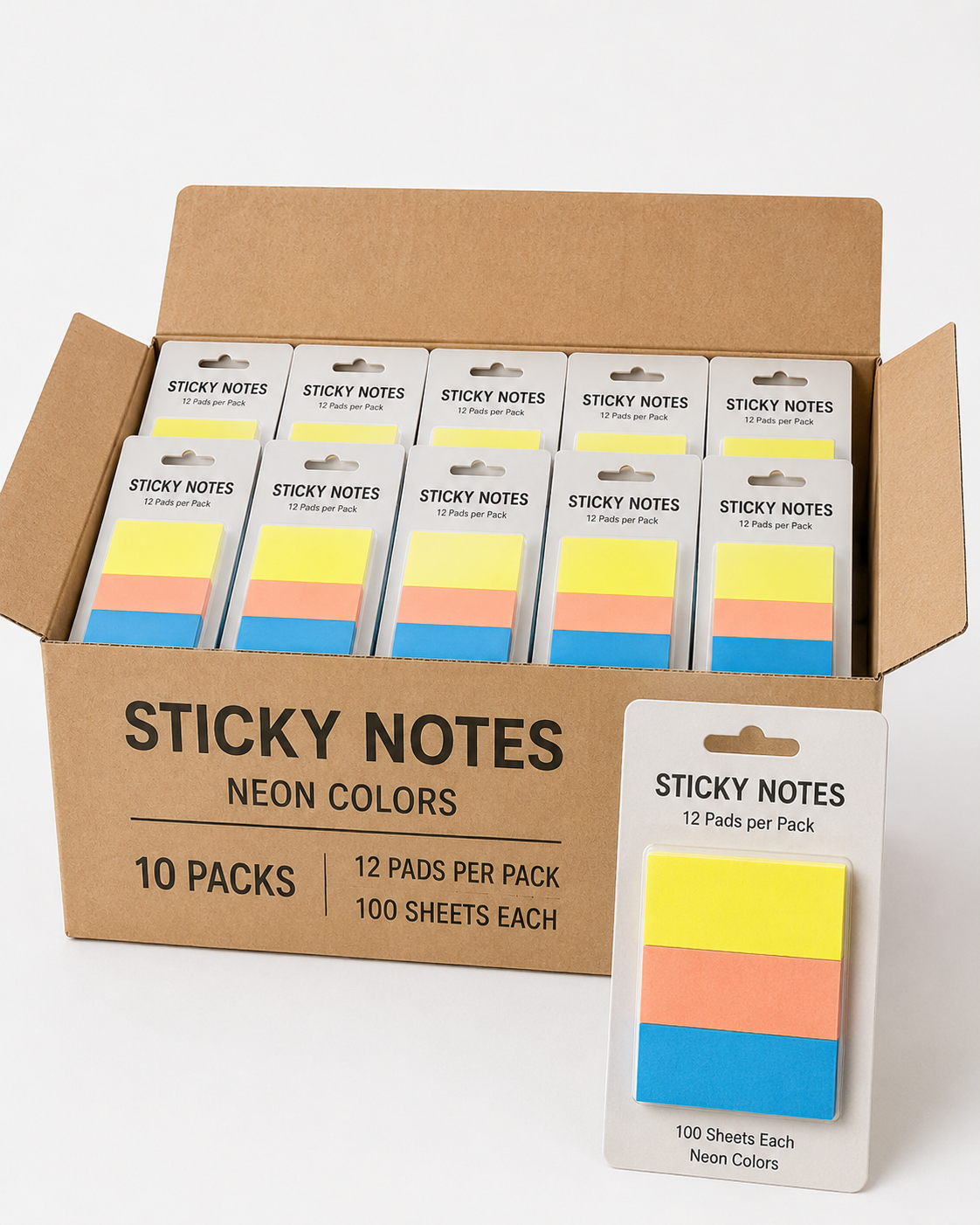 Neon Sticky Notes — Case of 10 Retail Packs