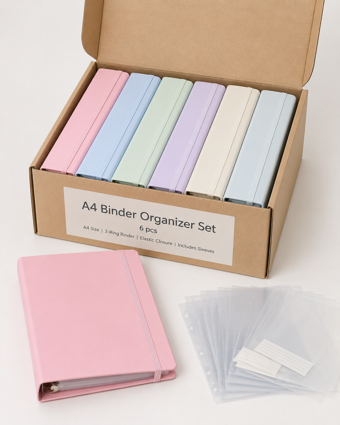 Pastel A4 3-Ring Binder Organisers — Pack of 6