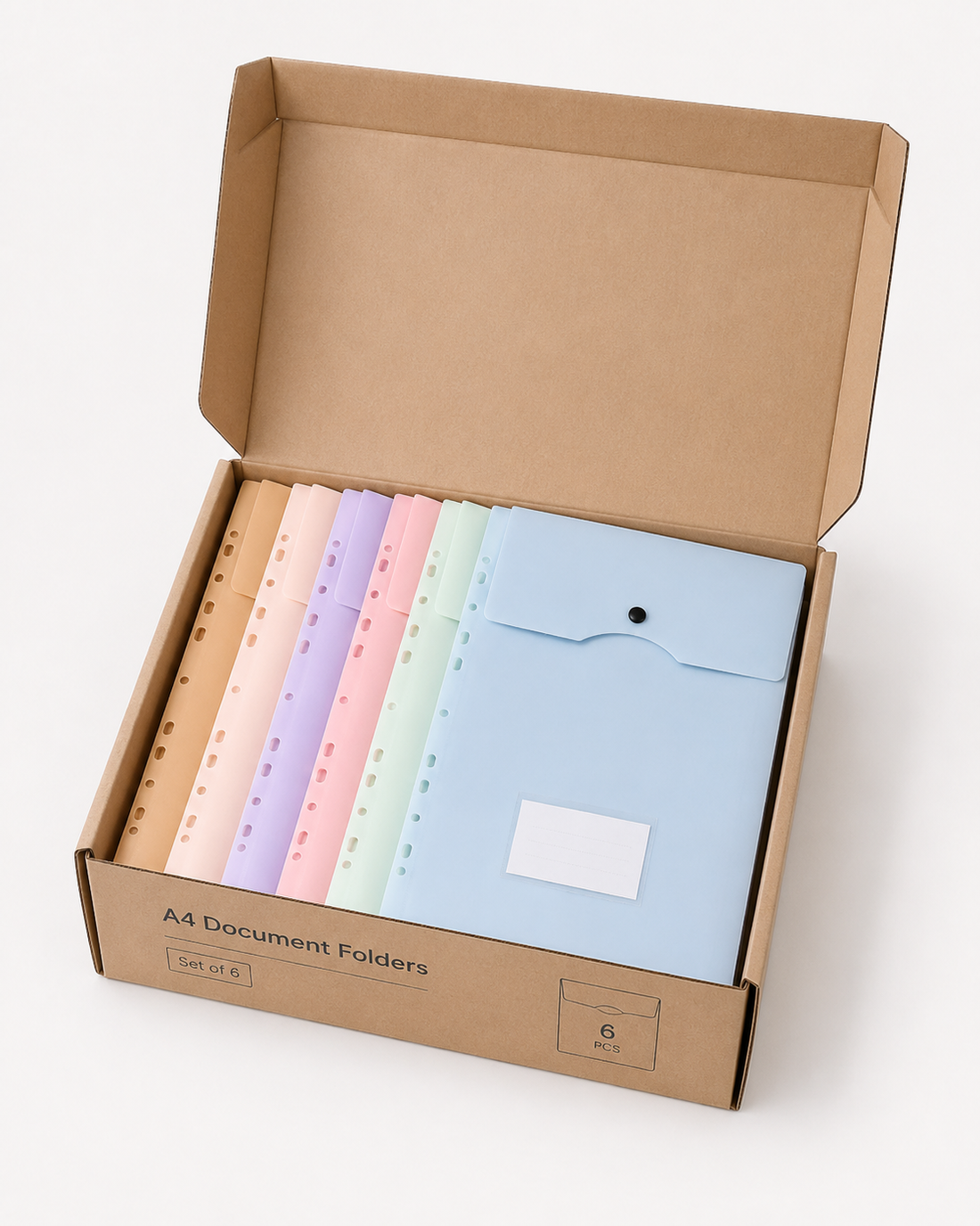 Pastel A4 Punched Document Wallets — Pack of 6