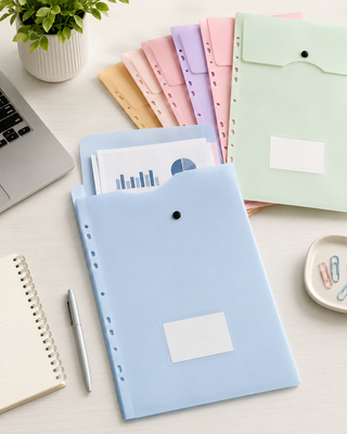Pastel A4 Punched Document Wallets — Pack of 6
