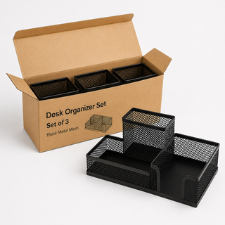 3-Compartment Metal Mesh Desk Organisers — Pack of 3