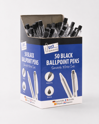 Black Retractable Ballpoint Pens — 50 Sets of 50